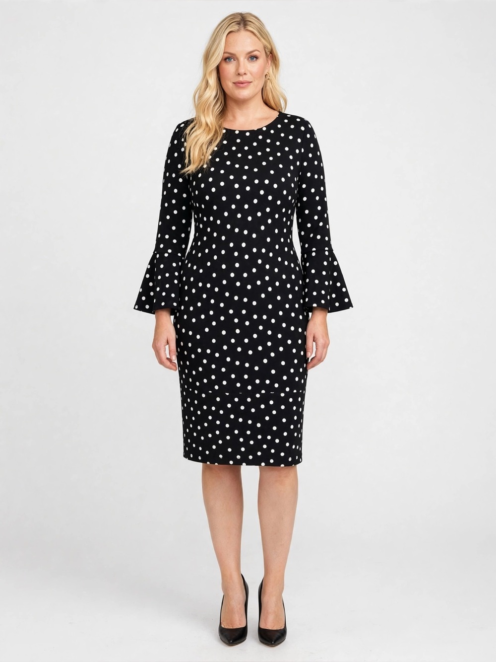 Liz Claiborne Black and White Polka Dot Dress with Bell Sleeves